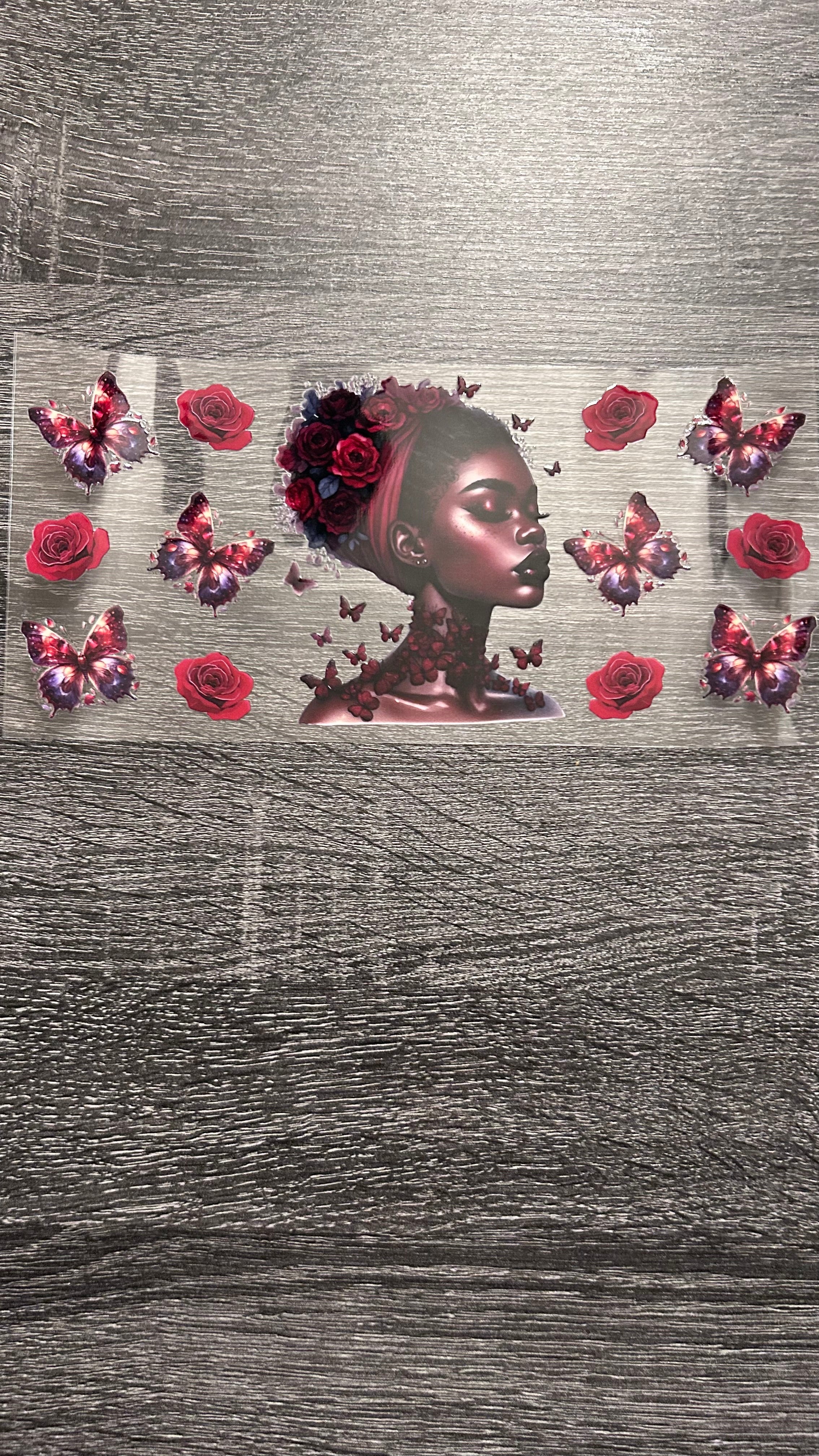 Black Queen- Red Roses Butterflies Decal