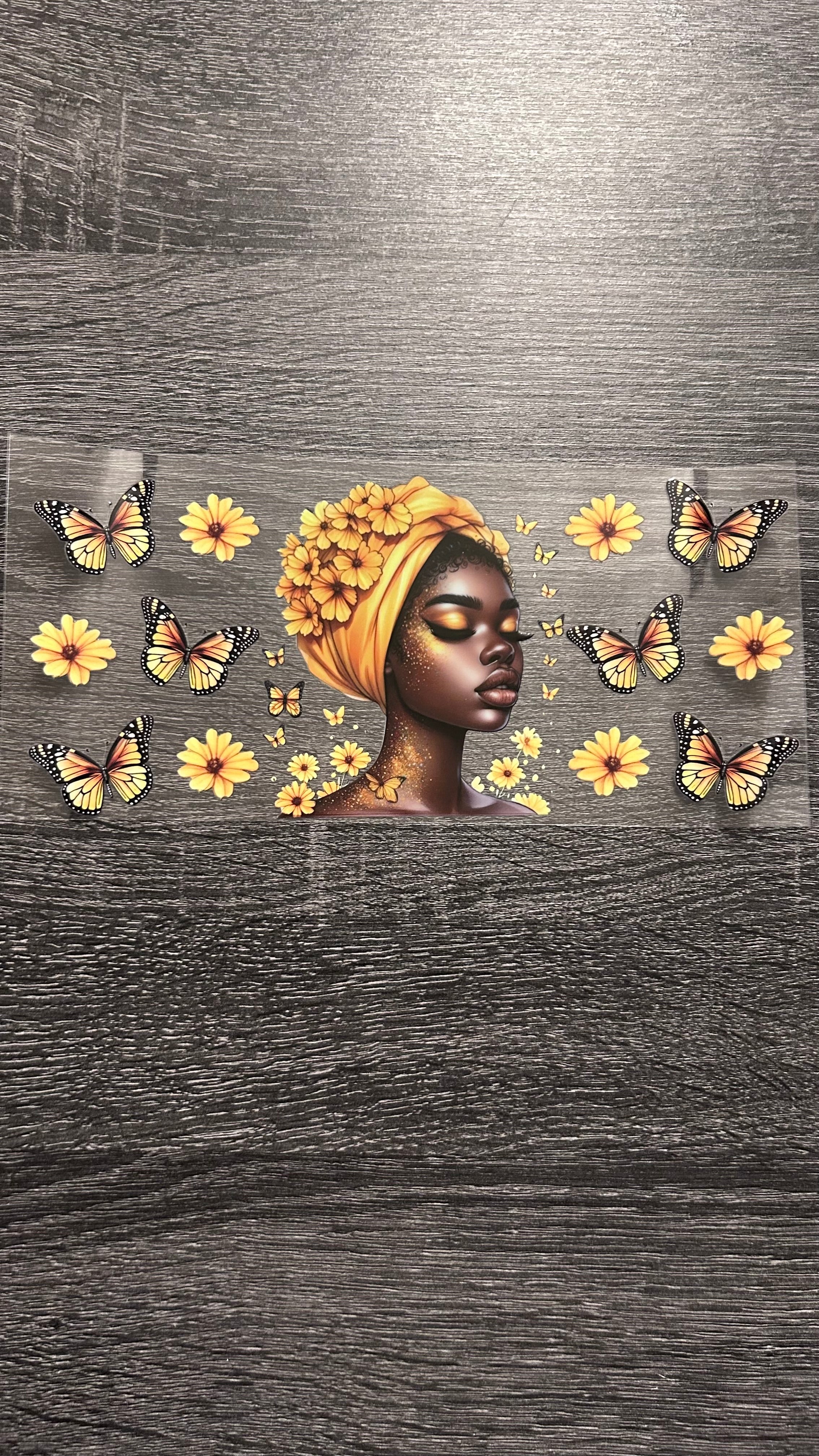 Black Queen - Sunflowers & Yellow Butterflies Decal