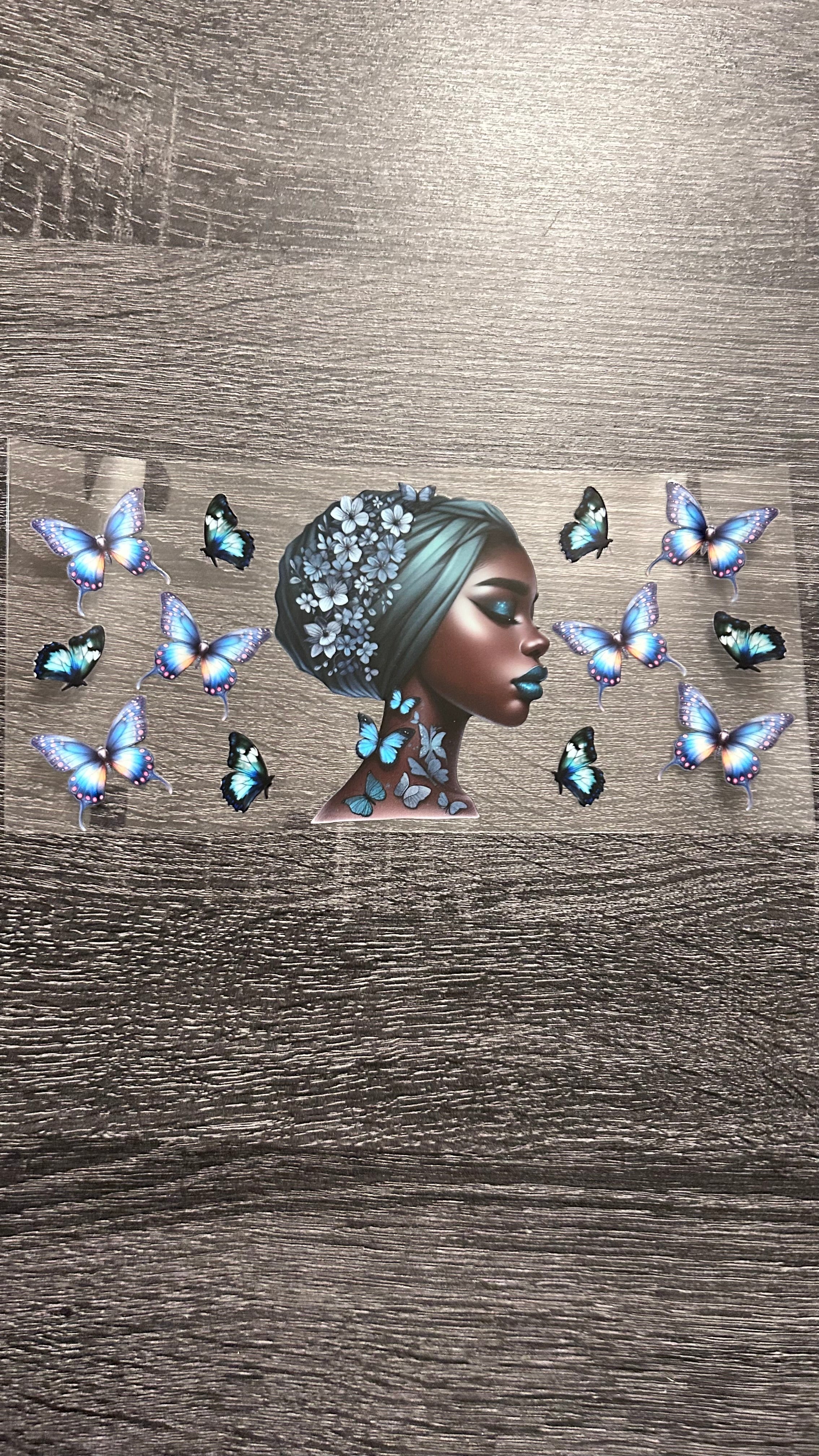 Black Queen- Green & Blue Butterflies Decal