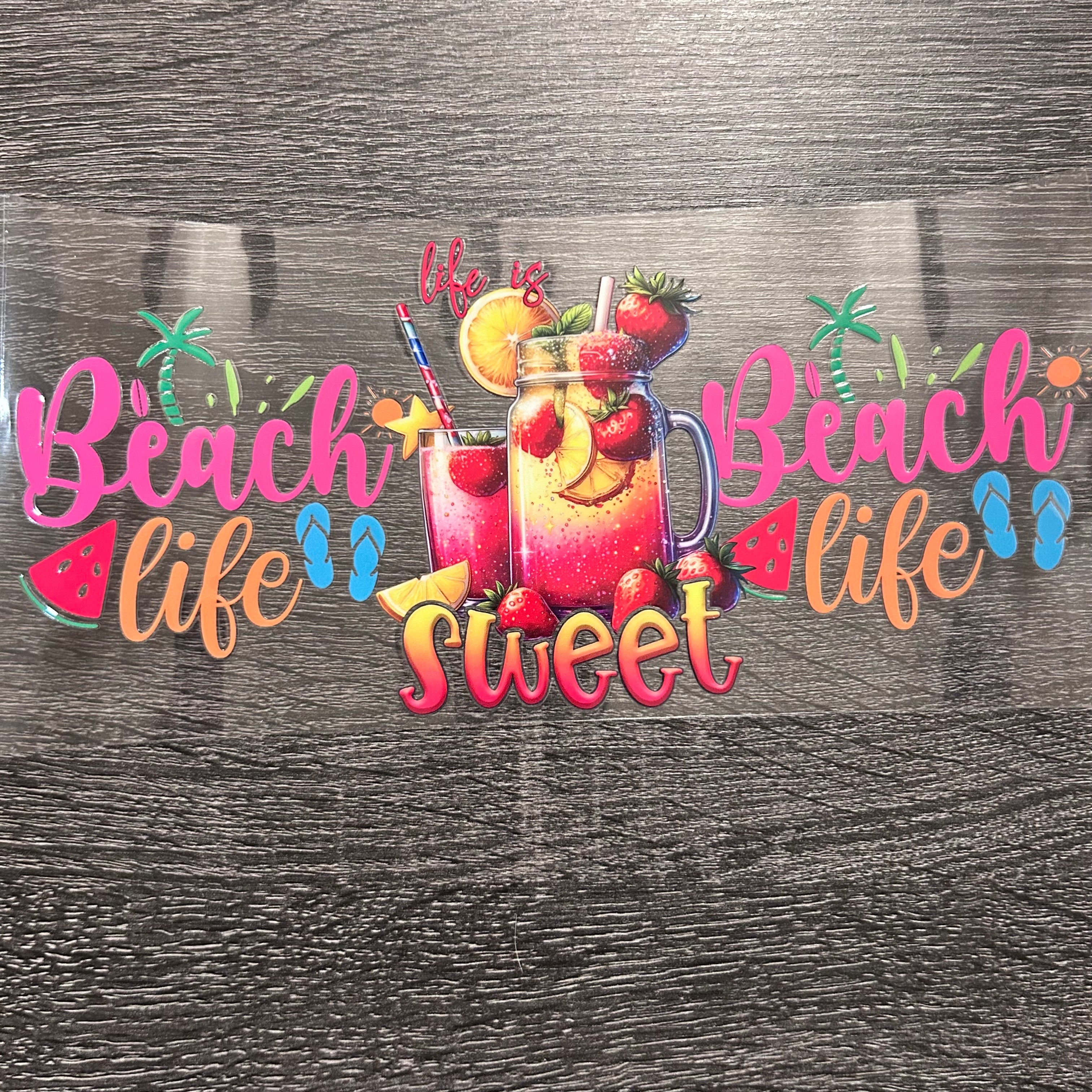 Beach Life - Life is Sweet Mason Jar & Palm Trees Decal